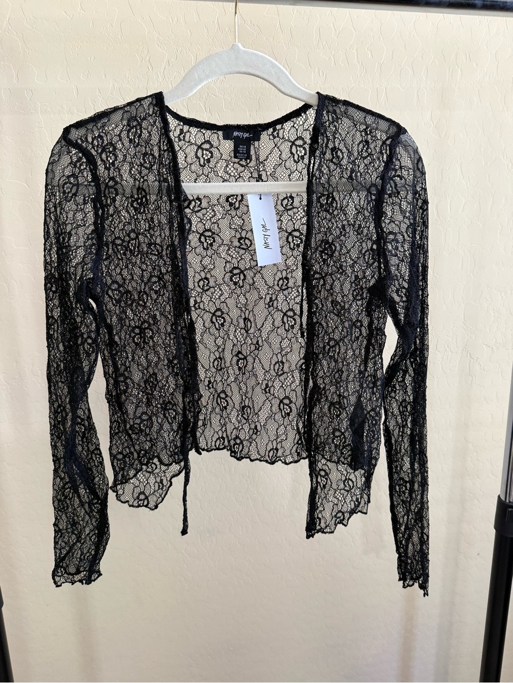 Nasty Gal Black Floral Lace Open Cardigan
